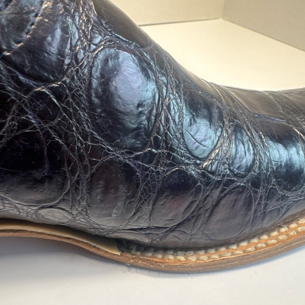 Vintage El Malcreado Western Cowboy Leather Alligator Blue Boots Sz 10.5 - Picture 2 of 16
